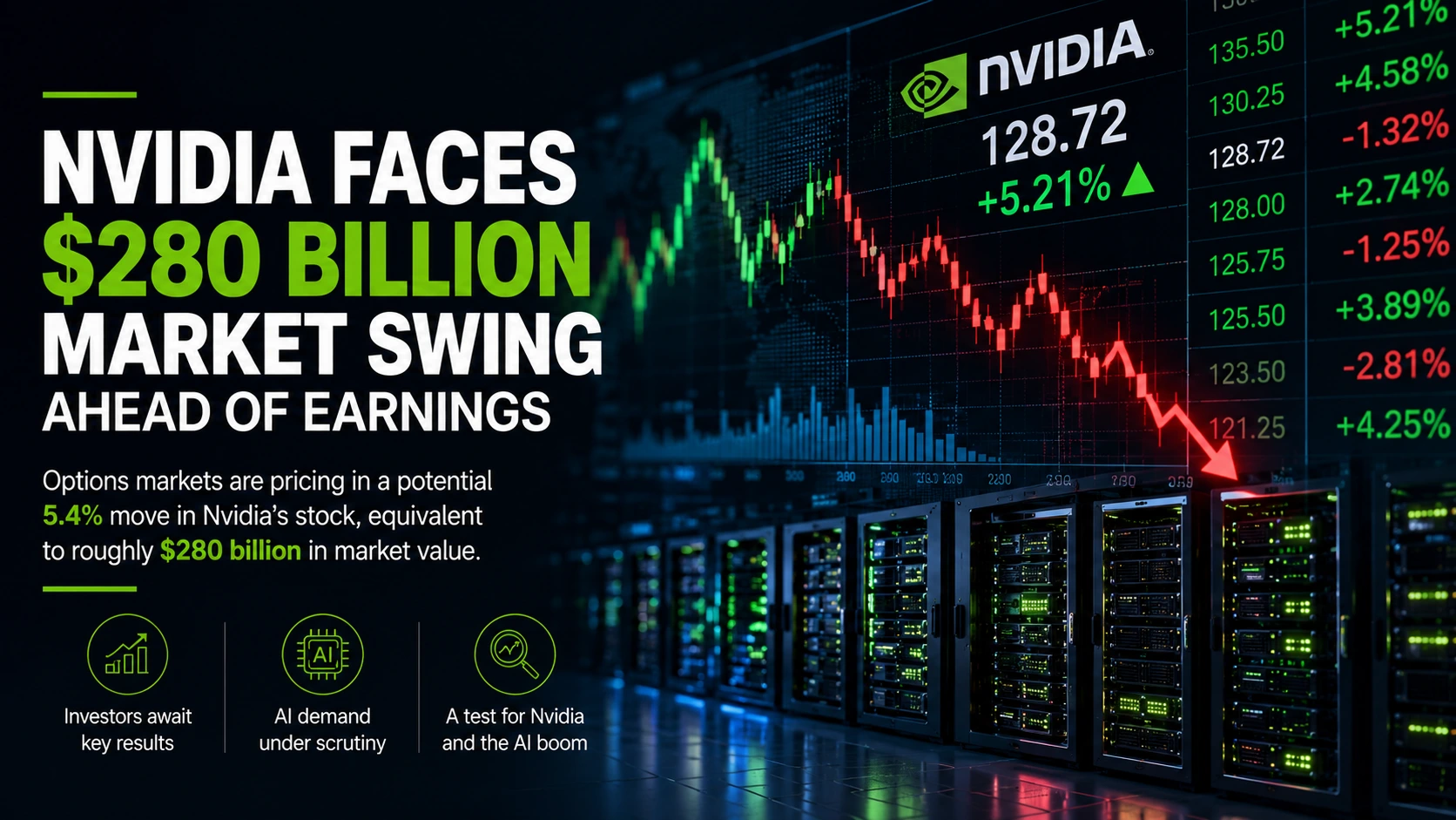 Nvidia Faces $280 Billion Market Swing Ahead of Earnings